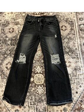 Amazon Black Distressed Straight-Leg Jeans
